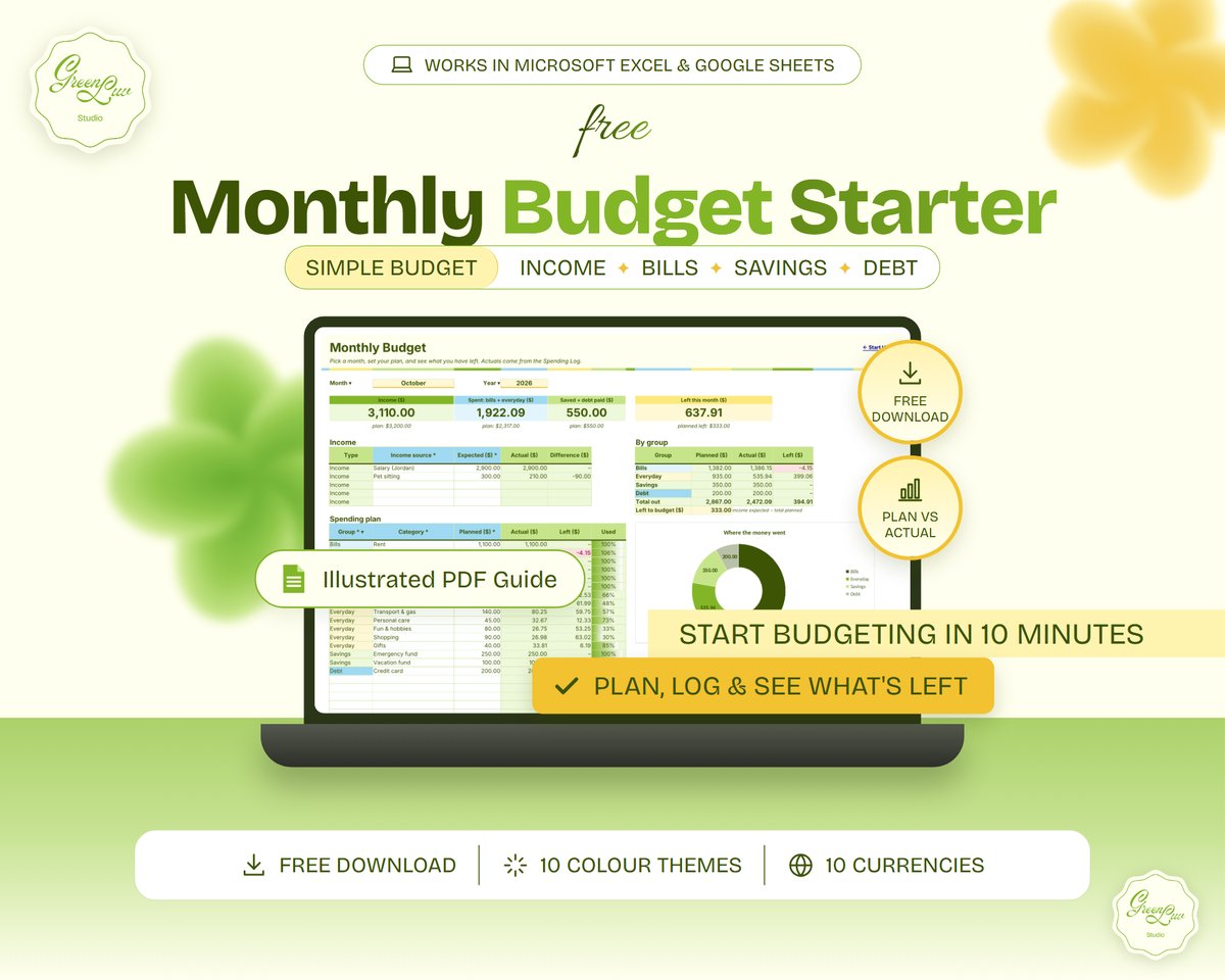 Free Monthly Budget Starter spreadsheet